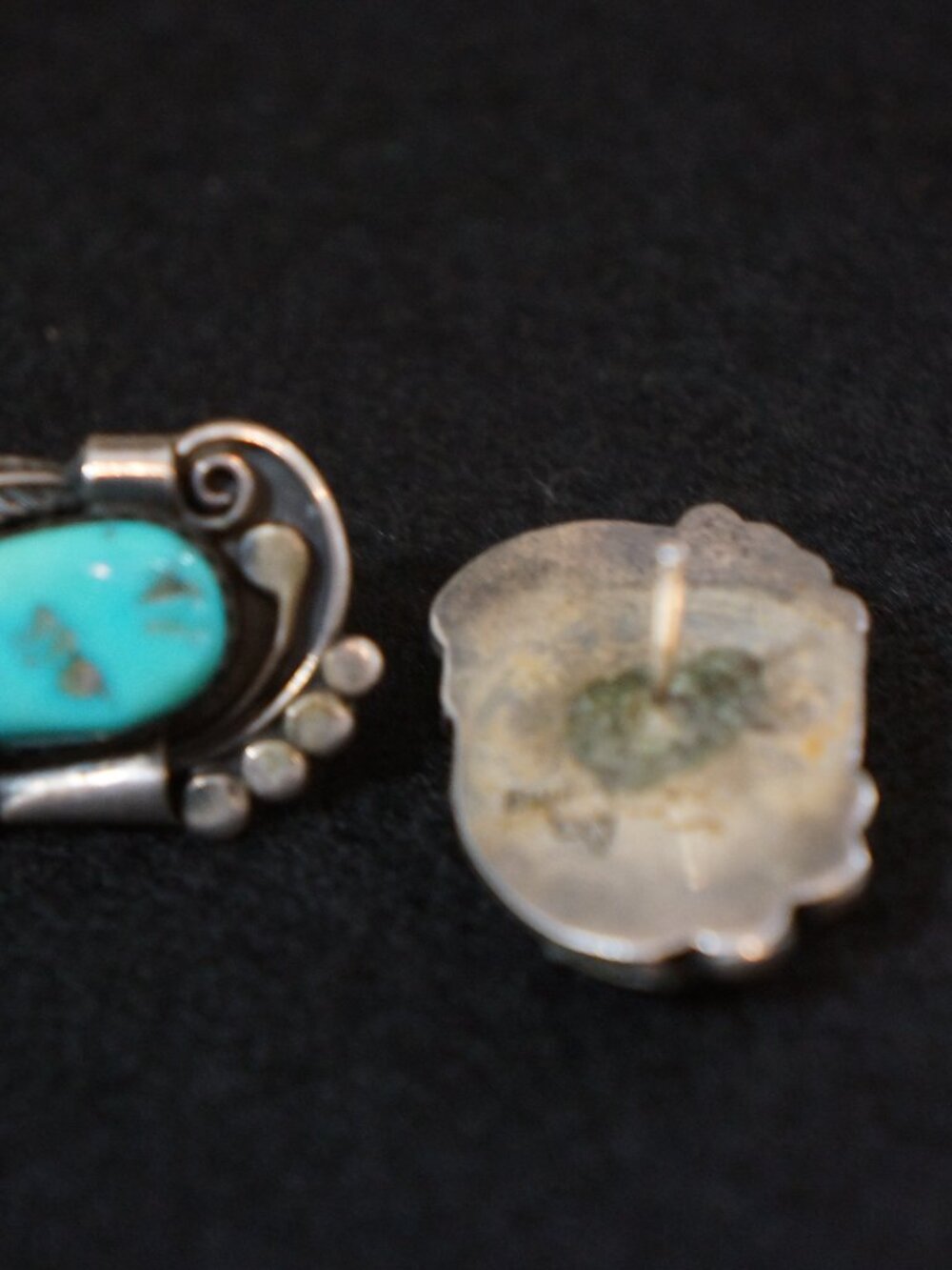 Vintage Navajo Sterling Silver Turquoise Earrings Signed AB Anna Abraham Begay - Picture 3 of 5